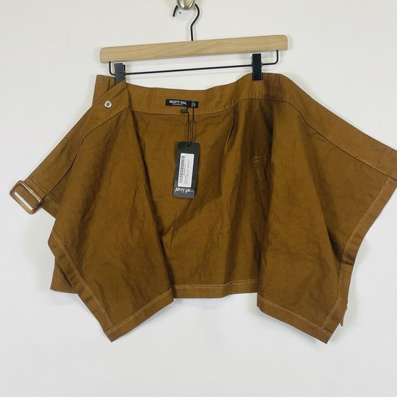 Nasty Gal Use It Or Lose It Tobacco Brown Twill Wrap Mini Skirt Womens 10 NEW - Picture 5 of 7